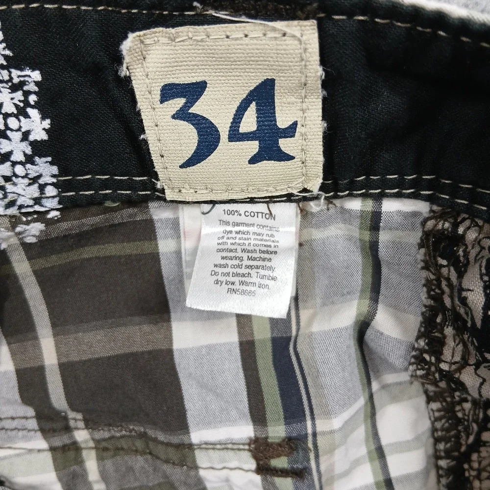 Public Opinion Plaid Cargo‎ Shorts Men's 34 Green Brown 100% Cotton EUC